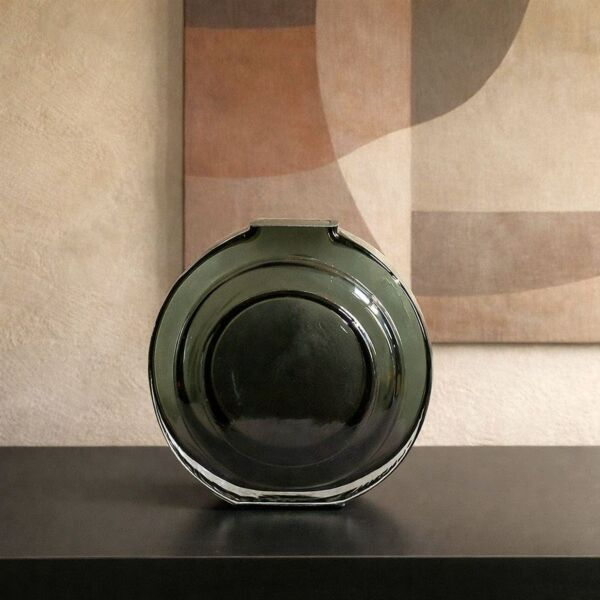 فازة ايليش زجاج - اخضر غامق ورمادي