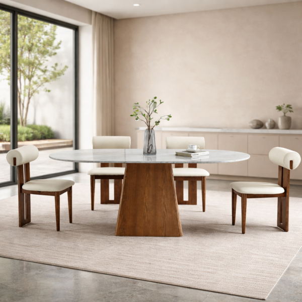 طاولة طعام 6 أشخاص فيكتور - ابيض وبني