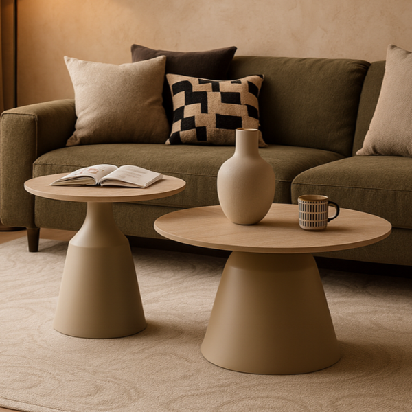 طقم طاولة قهوة وطاولة جانبية فاليريا - بيج