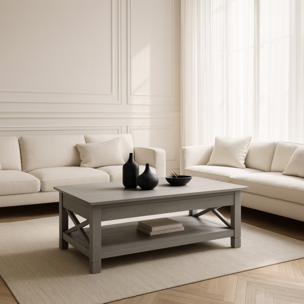 طاولة قهوة جينو بسطح رفع وتخزين داخلي - رمادي