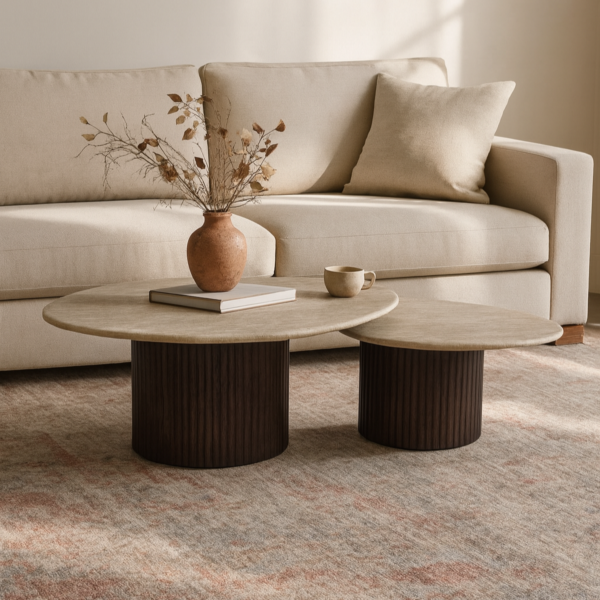 طاولة قهوة قطعتين رواد - بني وبيج
