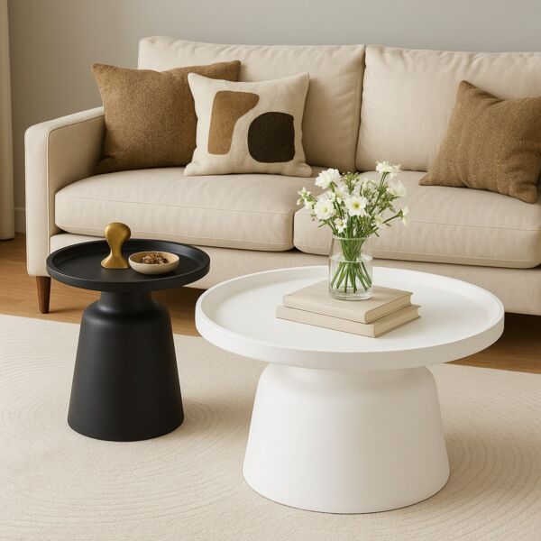 طاولة قهوة وطاولة جانبية باسكال - اسود واوف وايت