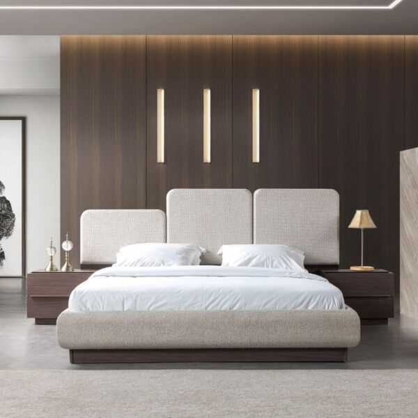 طقم غرفة نوم كينغ 5 قطع يوكا - 180×200 سم - بيج وبني