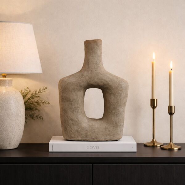 فازة سيراميك من مجموعه فلورا - 40 سم - بني