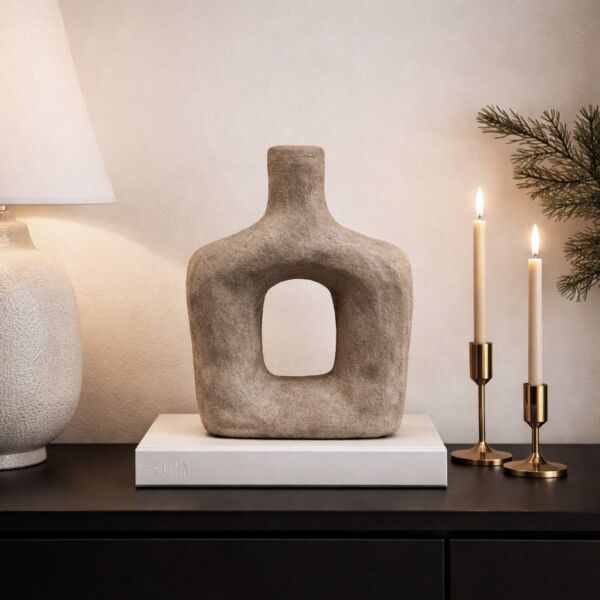 فازة سيراميك من مجموعه فلورا - 30 سم - بني