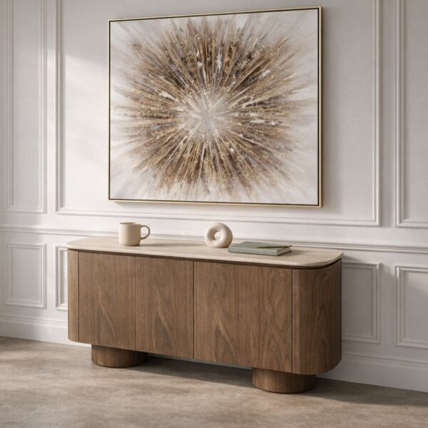 طاولة بوفيه من مجموعة لانو - 3 أبواب - بيج فاتح وبني