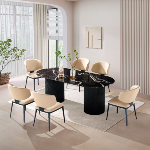 طاولة طعام 8 اشخاص ارجون 210 سم - ابيض واسود