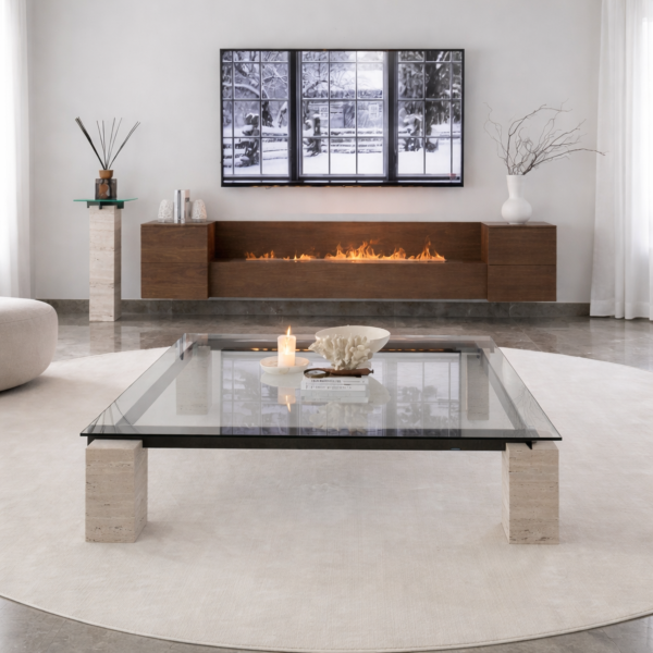 طاولة قهوة زجاج ورخام الترافنتينو مودرن سلفيا