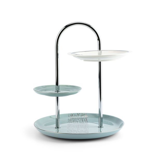 طقم حامل كيك وحلويات 3 طبقات من نور- ازرق