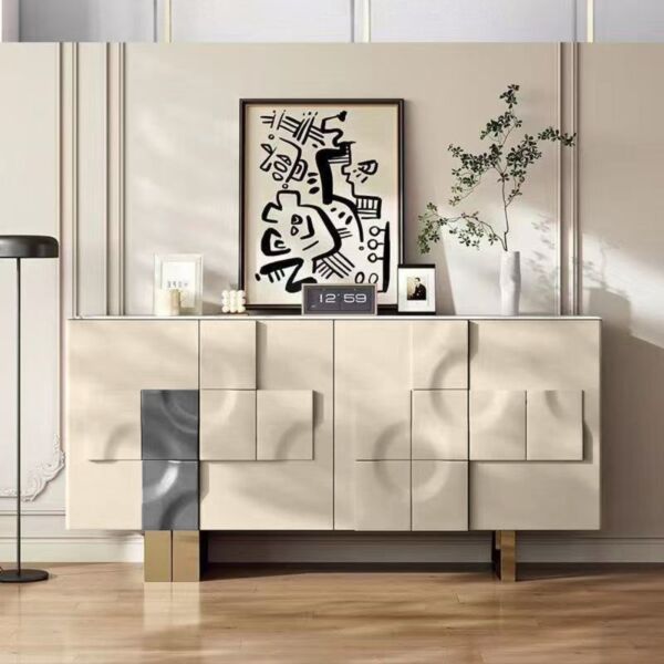 طاولة بوفيه سيرال - كريمي وذهبي