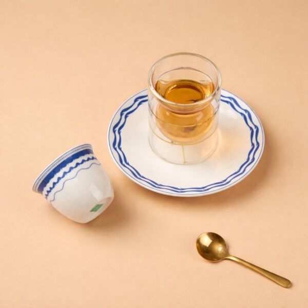 طقم شاي وقهوة من مجموعة موج 18 قطعة - أبيض