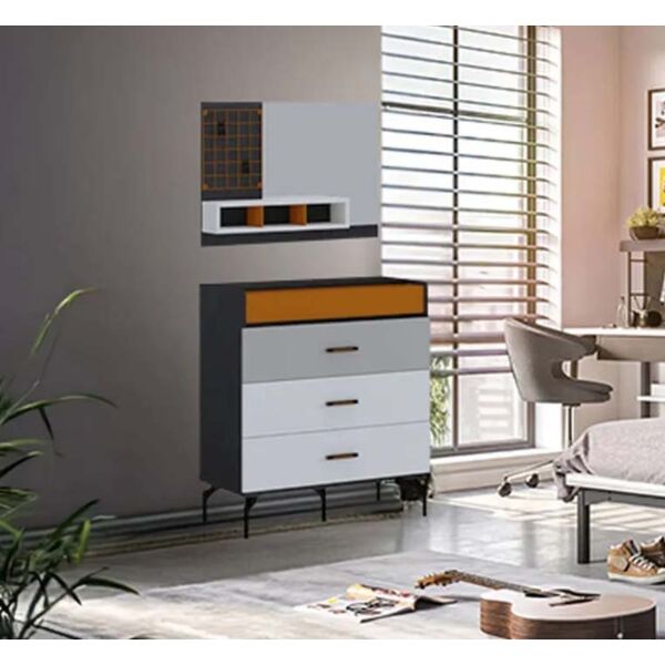 طاولة تزيين مع مرآه تريند - أبيض ومتعدد الالوان