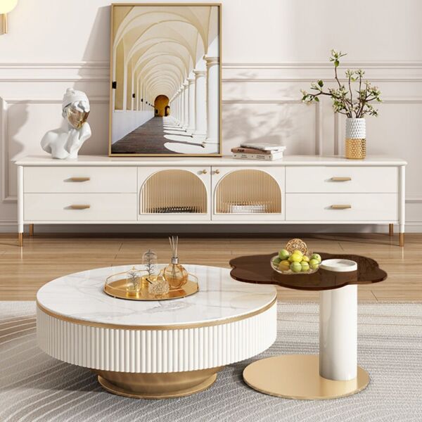 طاولة قهوة جولدن روزي قطعتين - أبيض وذهبي