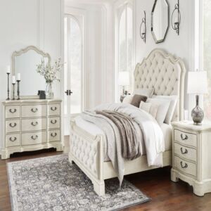 طقم غرفة نوم 5 قطع أرلينداين حجم ملكي - أبيض أنتيك