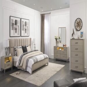 طقم غرفة نوم بلاكين حجم ملكي 193X203 سم - بيج فاتح