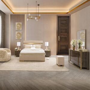 طقم غرفة نوم بيرغو كينغ 180X200 سم شحن لا سلكي - بني وبيج