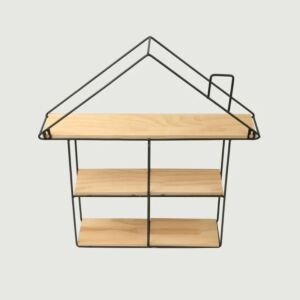 رفوف خشبية عدد 3 وظهرية حديد كوخ بتصميم أخاذ لون بني أسود 