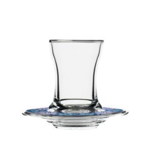 طقم بيالات شاي وصحون 12 قطعة برونا - ازرق وبلاتين