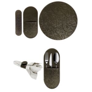 طقم اكسسوارات المائدة دائري جلد 8 قطع - برونزي