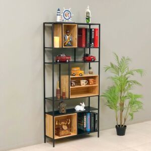 ستاند رفوف حديد وخشب ايزيك - اسود وبيج