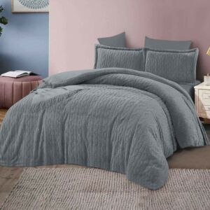 طقم لحاف كوين جاكار فرو سادة 4 قطع - رمادي غامق