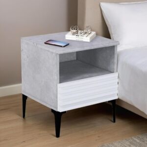 كومودينو درج ورف ايلا - رمادي وأبيض