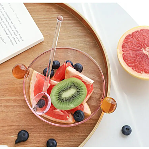 سلطانية زجاج مع الملعقة - وردي