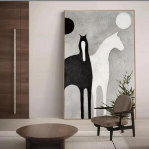 لوحة فنية للخيل باسلوب تجريدي - 100x200 سم - برواز اسود