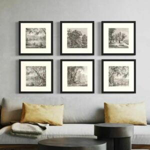 طقم لوحات جدارية كنفاس 6 قطع 40x40 سم - اسود