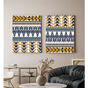 طقم لوحتين جداريتين كنفاس بطابع تراثي سعودي أبيض وملون - مقاس 40x60 سم