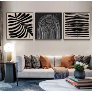 طقم لوحات جدارية مودرن 3 قطع مارلي 60x60 سم - برواز اسود