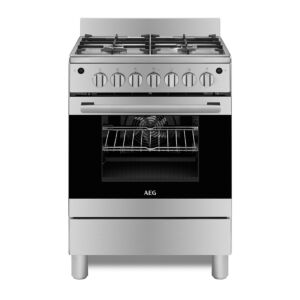 موقد غاز أيه إي جي 60 سم فري ستاند مع 4 شعلات وفرن بسعة 71 لتر - ستانلس ستيل