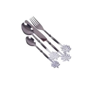 طقم أدوات مائدة 4 قطع من رتيلة - اسود وفضي