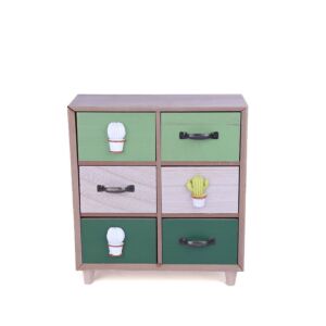 أدراج ديكور من الخشب عدد 6على شكل صبار بتصميم أخاذ متعدد الألوان 