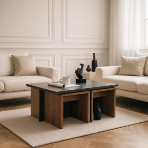 طاولة قهوة تشيست إلم كوف مع 4 طاولات جانبية - بني ورمادي غامق