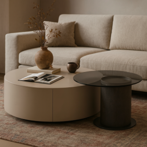 طاولة قهوة مودرن بريانكا 80x60 سم - بيج واسود