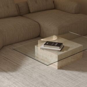 طاولة قهوة مستطيلة رخام ترافنتينو وزجاج