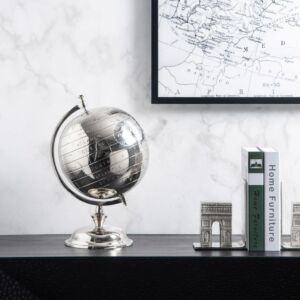 تحفة ديكور جينتل للكرة الأرضية حجم كبير  -  فضي