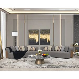 كنب زاوية 2 قطع موود - رمادي غامق وذهبي