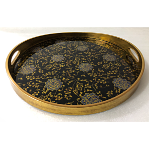 صينية تقديم بيوتي دائرى زجاج بإطار بلاستيك متعدد الالوان