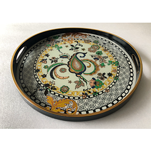 صينية تقديم المند دائرى زجاج بإطار بلاستيك متعدد الالوان