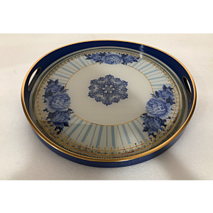 صينية تقديم سولو دائرى زجاج بإطار بلاستيك متعدد الالوان