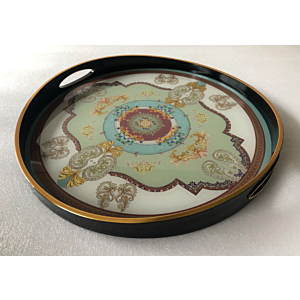 صينية تقديم بيري دائرى زجاج بإطار بلاستيك متعدد الالوان