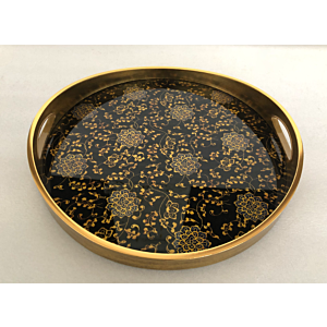 صينية تقديم لورا دائرى زجاج بإطار بلاستيك متعدد الالوان