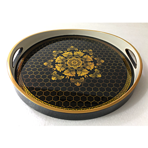 صينية تقديم فين دائرى زجاج بإطار بلاستيك متعدد الالوان