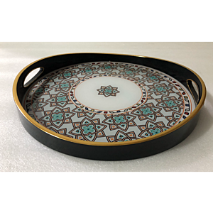 صينية تقديم فيينا دائرى زجاج بإطار بلاستيك متعدد الالوان