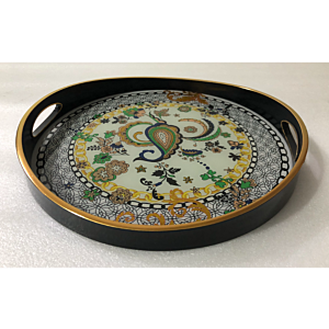 صينية تقديم كارن دائرى زجاج بإطار بلاستيك متعدد الالوان