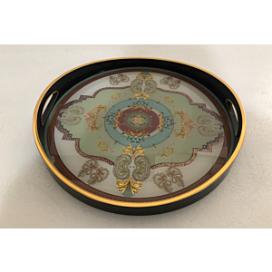 صينية تقديم هارت دائرى زجاج بإطار بلاستيك متعدد الالوان