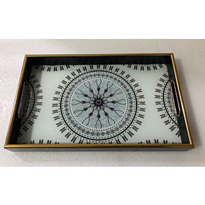 صينية تقديم فكتوريا مستطيل زجاج بإطار بلاستيك متعدد الالوان