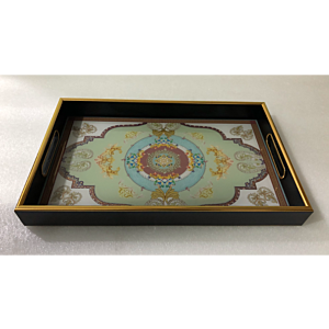 صينية تقديم هارت مستطيل زجاج بإطار بلاستيك متعدد الالوان